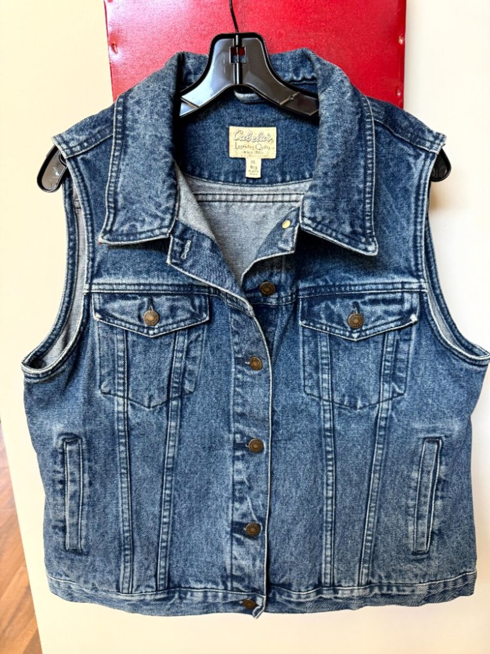 VTG Cabela's Legendary Quality Denim Vest Women's XL Blue Button Up Pockets EUC